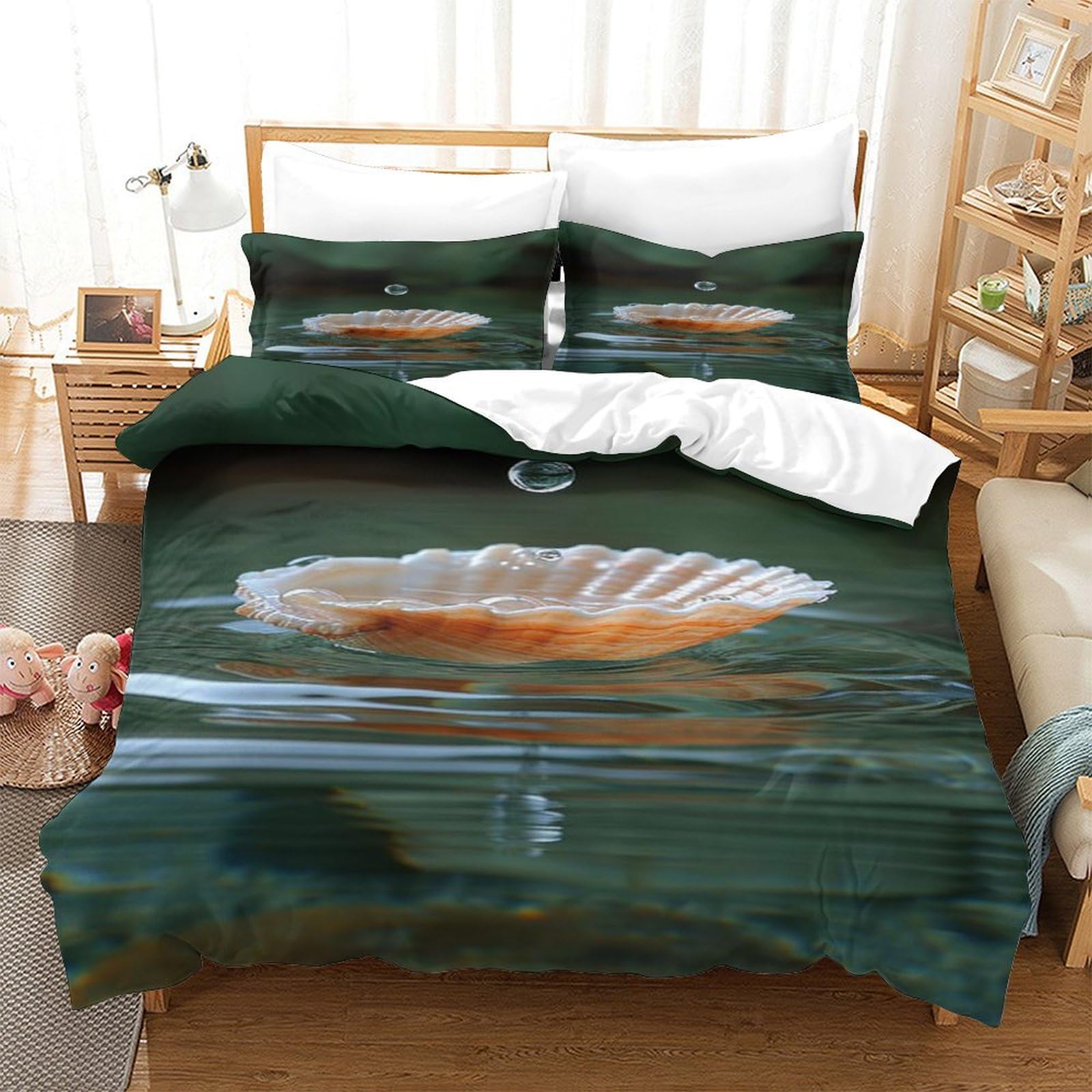 P1s9u7w5y Water Ripple-7 Ocean Vibe 3D Printed Seashell Duvet Cover Set 3Pcs Microfiber Marine Bedding Set King（220X240cm）