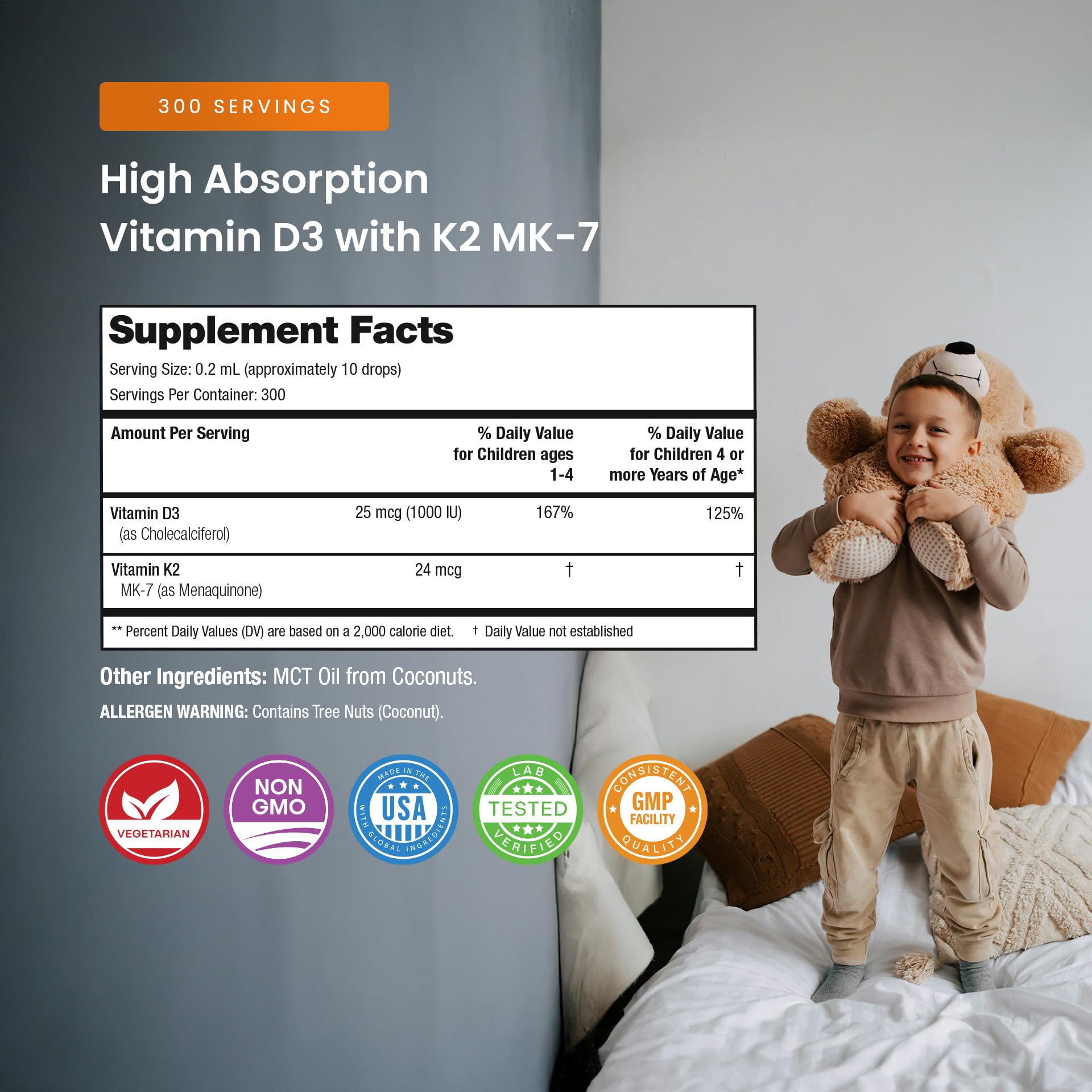 NutraChamps Kids Vitamin D 3 K2 Drops, Vitamin D3 & K2 MK-7, Liquid Vitamin D for Kids 1000 IU, Healthy Bones, Heart & Immune System, Sugar Free Supplement for Toddlers, 300 Servings — Amazon image 6