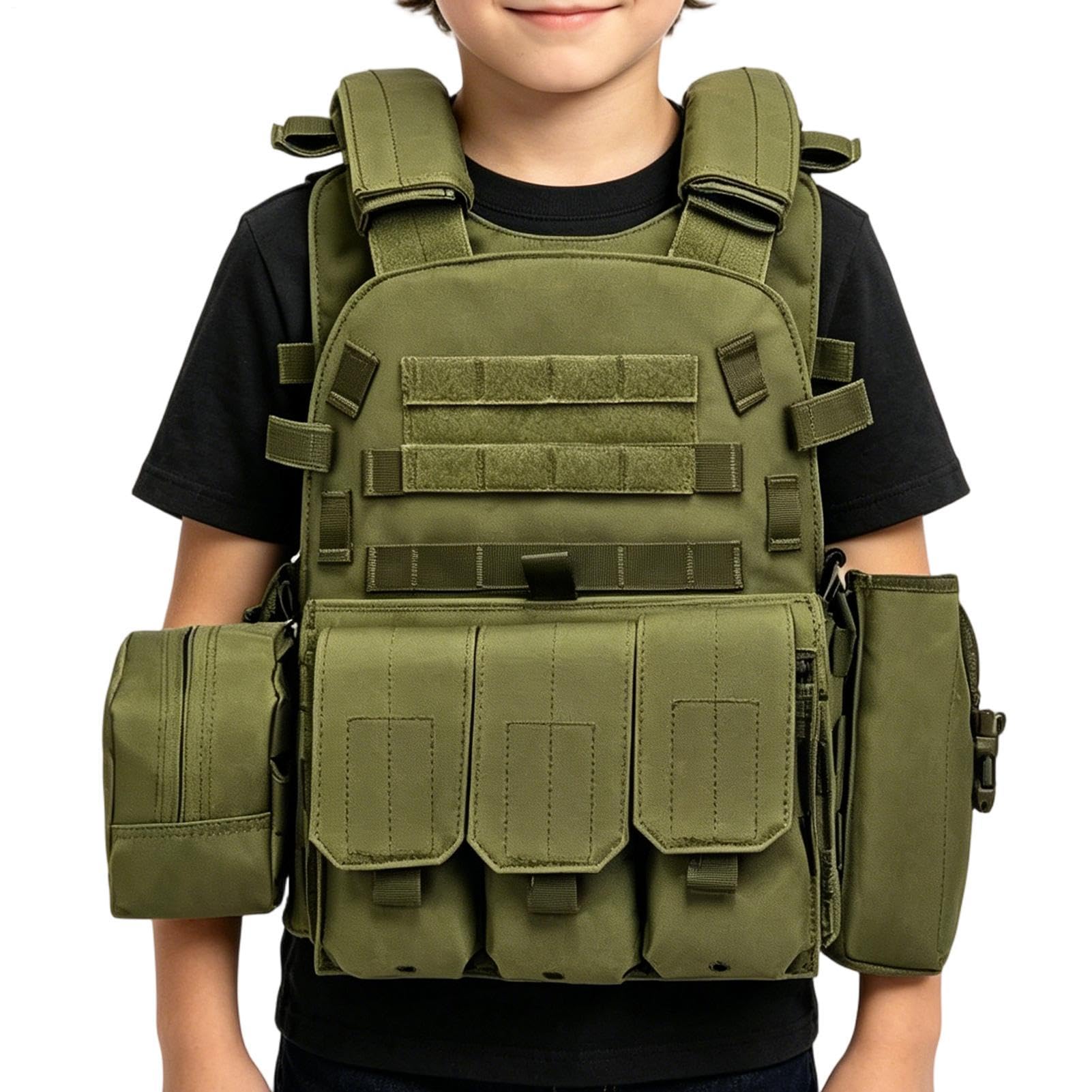 Airsoft Vest Kids Adjustable Multiple Pouches Protective Chest Rig