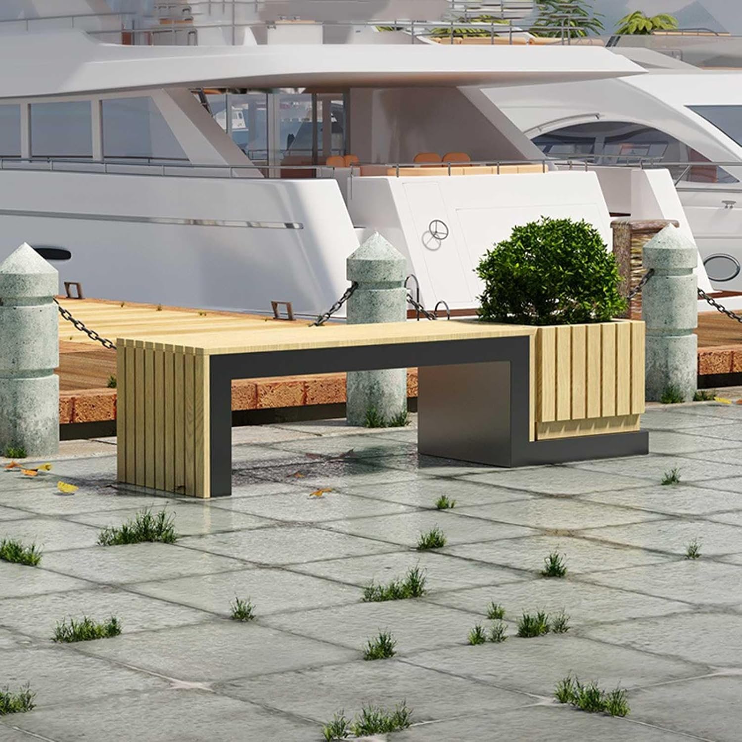 Outdoor Park Planter Bench Outdoor Park Landscape Public Rest Bench with Planting Box Shopping Mall Garden Wood Flower Box Seating Combination Sitting Bench Park Flower Box Bench