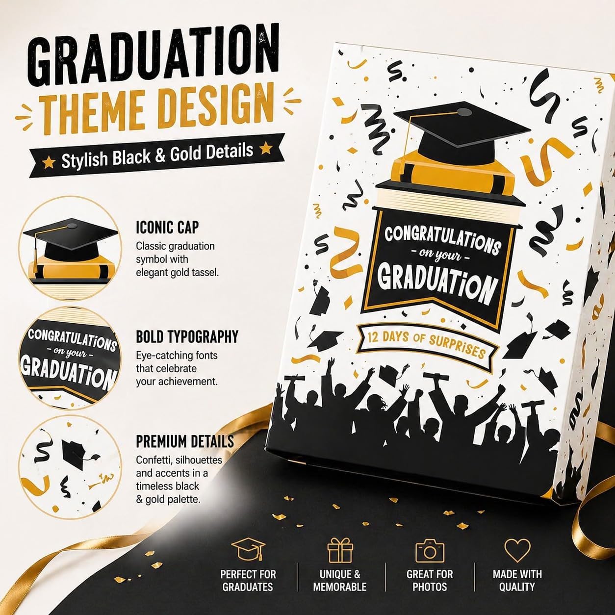 Lethargic Graduation Gift Advent Calendar Empty Fillable Box, 12 Day Countdown Surprise Box with Compartments, DIY Graduation Gift for Friends Family (2 Pcs)