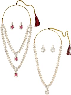 ZAVERI PEARLS Combo of 2 Purple Stones Austrian Diamonds Necklaces & Earrings Set For Women-ZPFK21342 Price In India