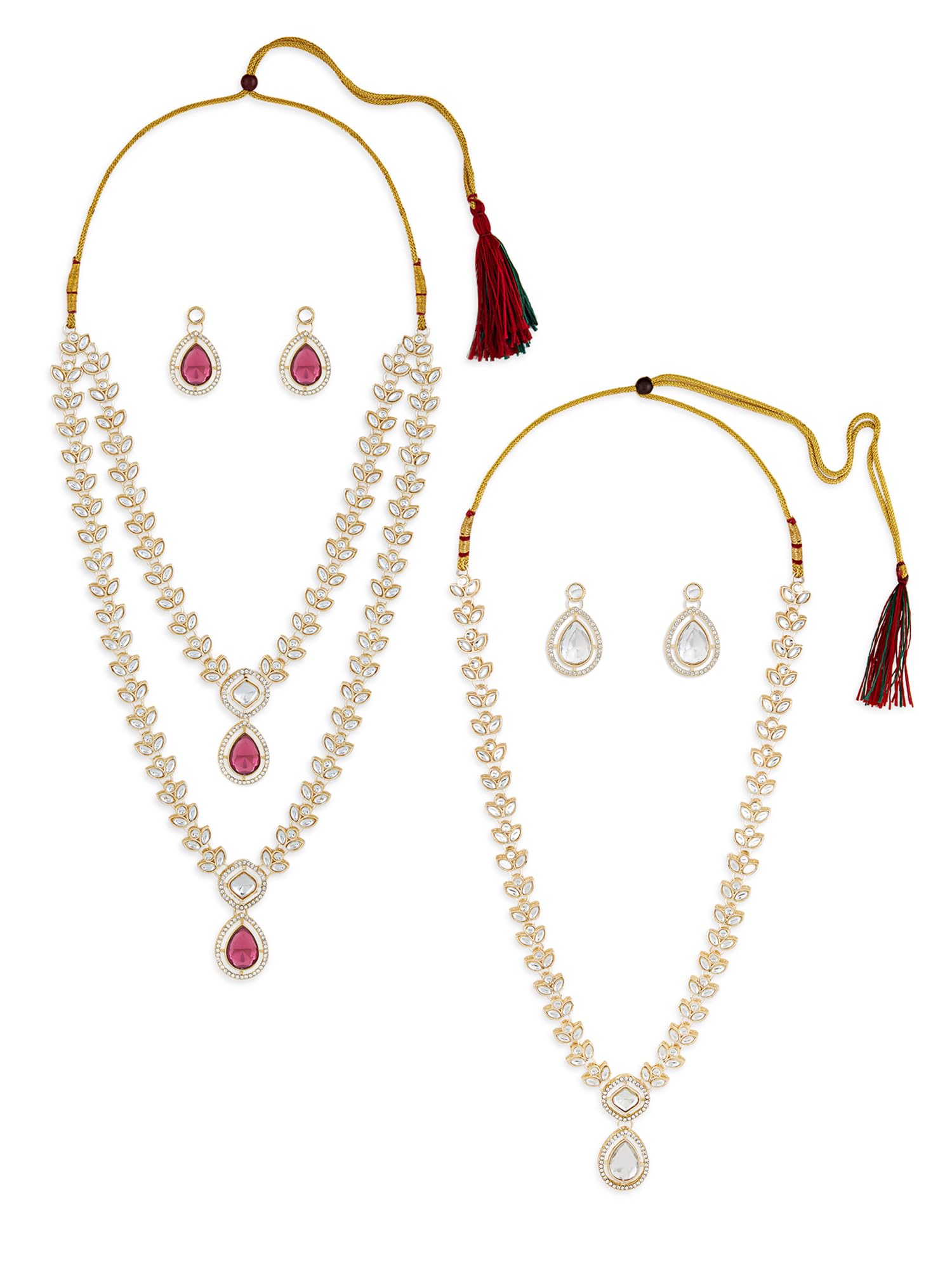 ZAVERI PEARLS Combo of 2 Purple Stones Austrian Diamonds Necklaces