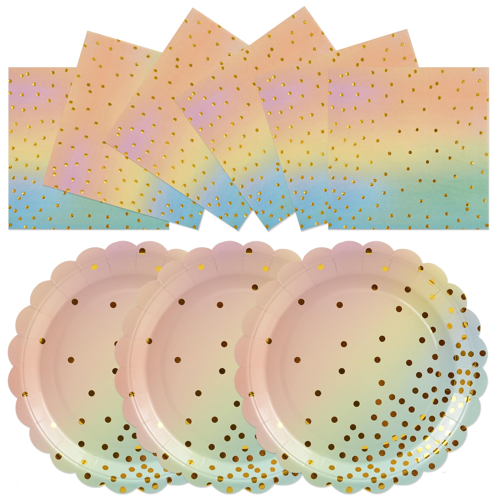 50PCS Colored Paper Plates and Napkins Set - Colourful and Gold Dot Disposable Party Tableware Dinnerware Set Party Supplies Decorations for Birthdays, Baby Shower, Weddings and Holidays