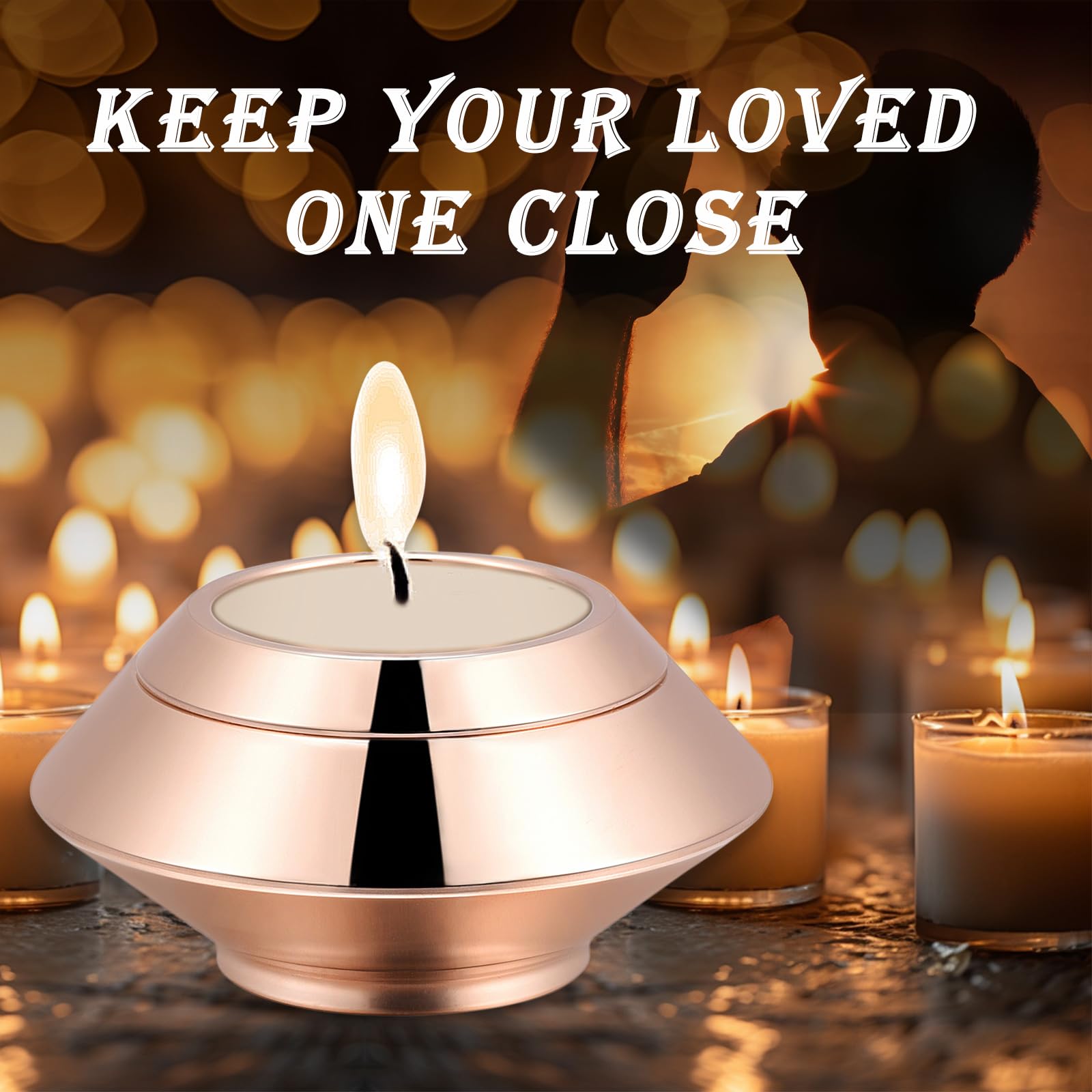 QGJNSGC Small Urn for Human Ashes Cremation Ashes Storage Keepsake Candle Holder Funeral Memorial Ash Holder for Adult Male Dog Urn Cat Urn Stainless Steel Funeral (Rose gold) - Image 3