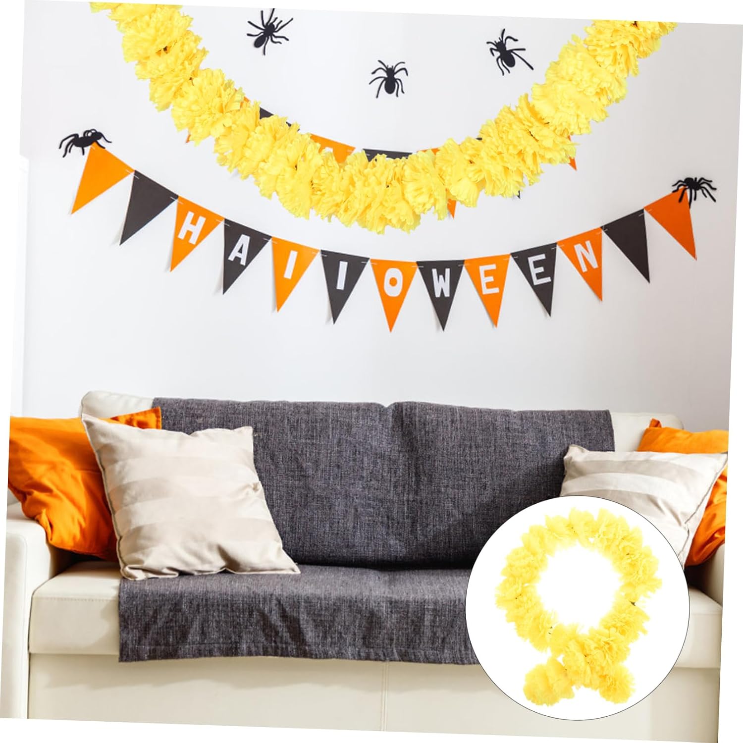 Halloween Marigold Garland Lightweight Floral Swag for Easy Hanging for Wall Door Tree Halloween Party Decoration Versatile Prop for Home Outdoor Use