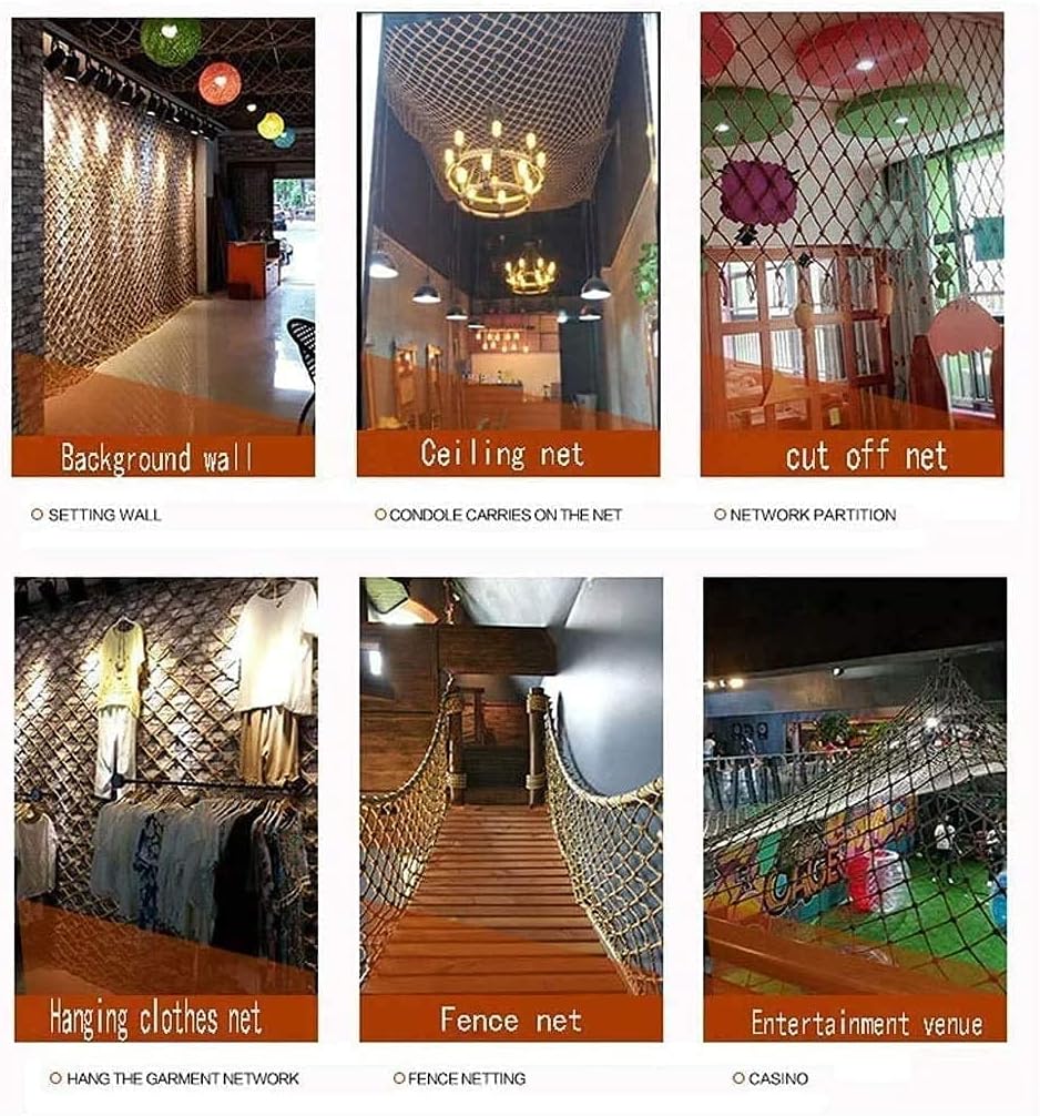 RZM Heavy Duty Hemp Rope Cargo Nets for Outdoor Treehouse Fence Decor - Kids Safety Swing Rope Ladder - Protective Net (Size: 4 * 5m(13 * 16ft))