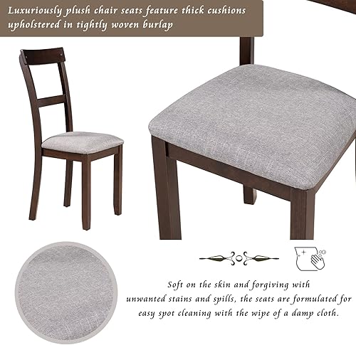 Miniatura 6 de ERDAYE Mesa de comedor cuadrada de madera de 5 piezas, 4 sillas acolchadas con respaldo curvado para el hogar, apartamento, cocina y comedor, juego