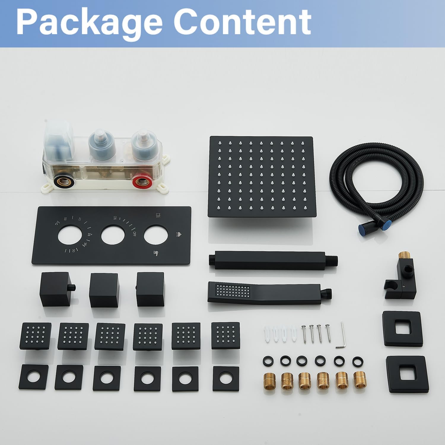 Black Shower System - 8" Rain Shower Head & Handheld Spray & Body Jets Combo, Wall Mount Shower Faucet Set with Rough-in Brass Valve & Trim (All-in-One Bathroom Kit)