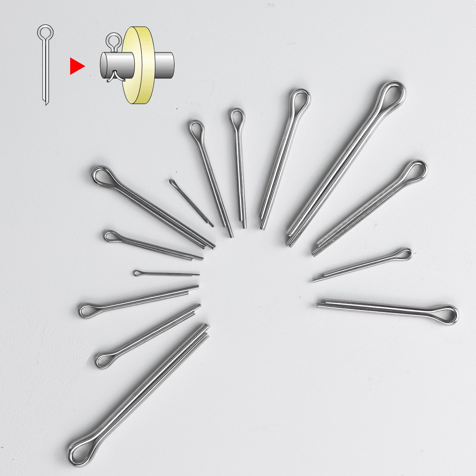 Set di 230 splinte in acciaio inox con scatola di assortimento, set di bacchette di sicurezza in 6 diverse misure, per auto, attrezzi da giardino