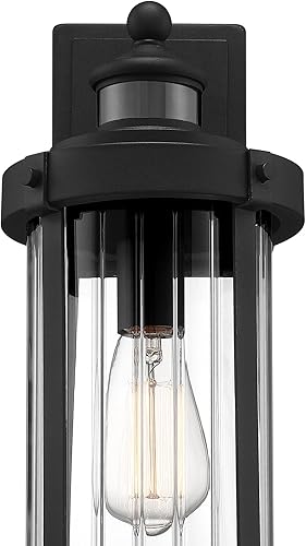 Miniatura 3 de John Timberland Stan - Juego de 2 lámparas industriales de pared para exteriores, con sensor de movimiento negro texturizado, varillas transparentes