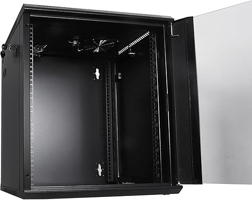 Miniatura 6 de RackPath Gabinete de red de gabinete de servidor de montaje en pared de 12U, ventilador de refrigeración silencioso, puerta de vidrio con bloqueo,