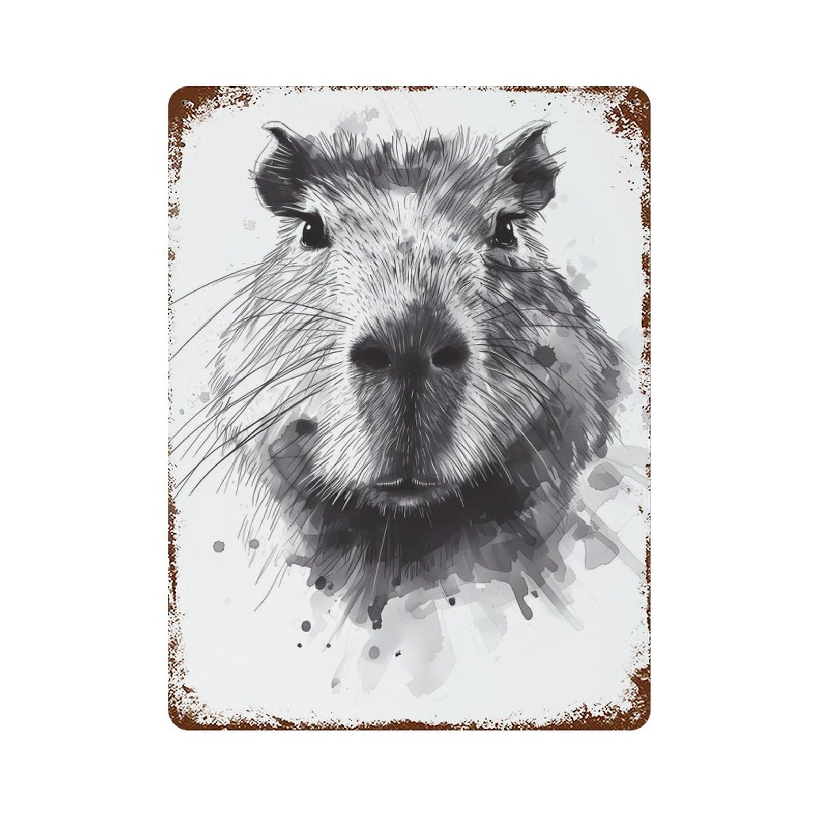 Capybara Black Watercolor 15.7"x11.8" Vintage Rust Metal Sign, Shabby Chic Decor for Garage, Bar And Workshop Decor