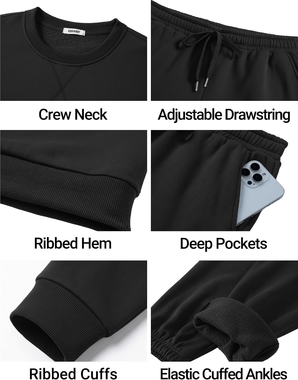 COOFANDY Men's Sweatsuit Set Fleece Crewneck Sweatshirt and Jogger Pants