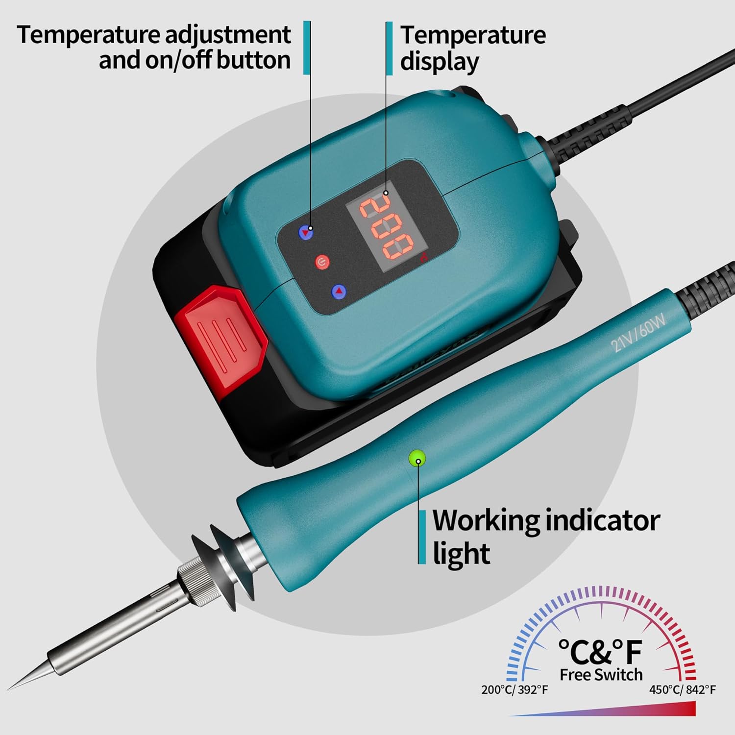 60W Cordless Soldering Iron Station Tool Portable Electric 60W Soldering Iron Kit for DIY, Appliance Repair, Wire Welding(with Battery)