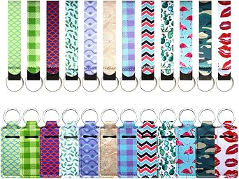 24 pieces Lip Balm/Chapstick Holder Keychain 12 pcs Wristlet Lanyards 12 pieces Neoprene Lipstick Protective Cases Cover Portable Balm Holders for Girls Women Lovely style