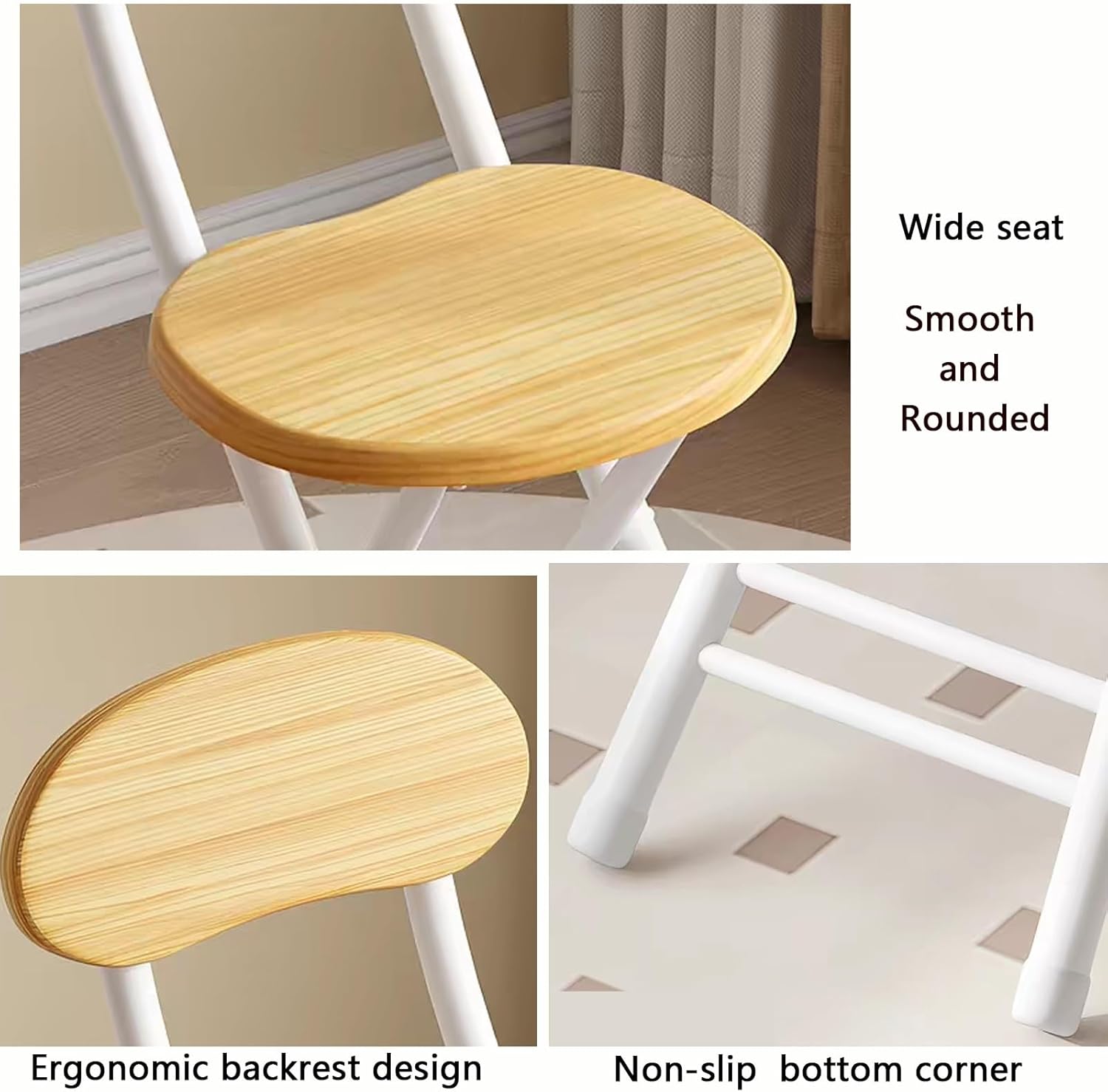 Folding Stools, Metal Frame Side Chair, Height Stool Chairs, Curved Open Back, for Bar, Kitchen Living Room Garden Camping Fishing(White Marble)