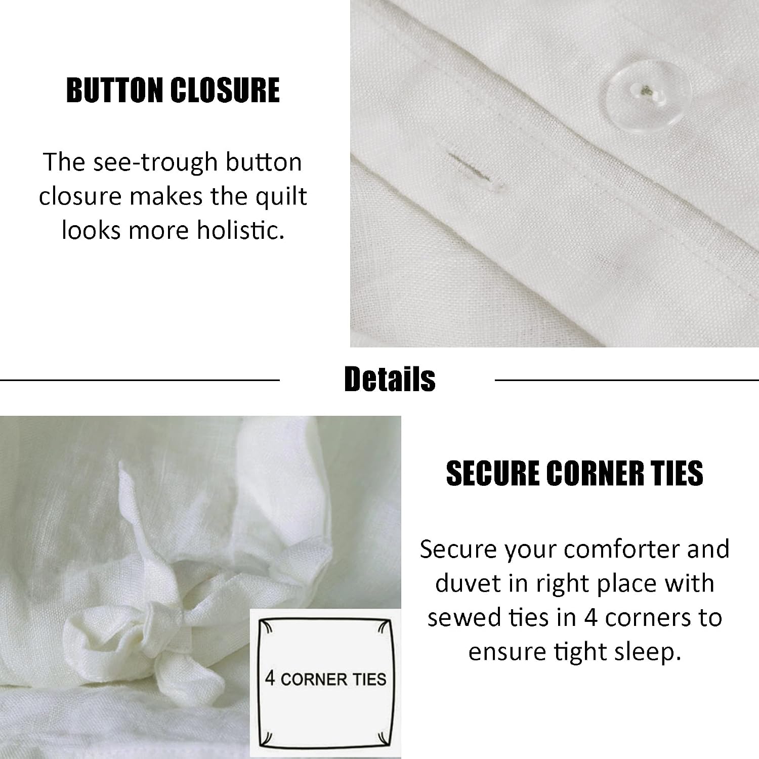 S VICTORY SYMBOL 100% Organic French Linen Duvet Cover Set,Stone Washed Flax Bedding Set,Comforter Cover with Button Closure(Creamy-White,Queen) Soft Breathable