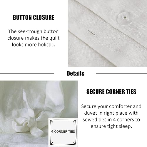 Miniatura 4 de S VICTORY SYMBOL Juego de funda de edredón de 100 % lino orgánico, juego de ropa de cama de lino francés lavado a la piedra, funda de edredón con