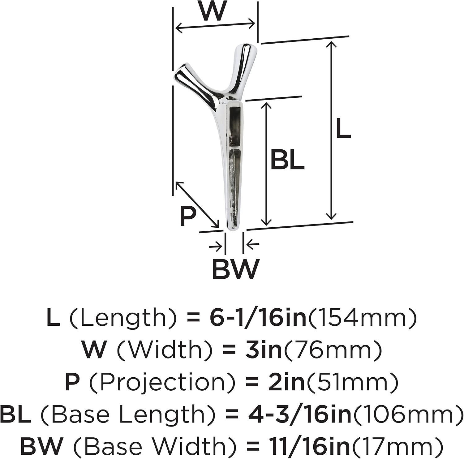 Amerock HBX3701726 | Kodiak Double Prong Decorative Wall Hook | Polished Chrome Hook for Coats, Hats, Backpacks, Bags | Hooks for Bathroom, Bedroom, Closet, Entryway, Laundry Room, Office