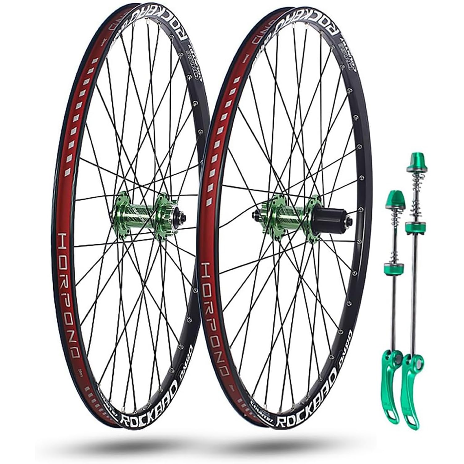 KUNYOS 24'' 26'' 27.5'' 29'' Bike Wheelset for Mountain Bike Quick Release Front Rear Wheels Double Layer Rims Disc Brake 32H Hubs for 7-11 Speed,Green,26inch