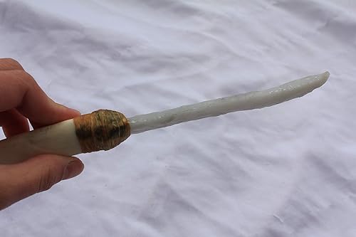 Miniatura 4 de 8-34" long Arkansas Novaculite Knife Blade Hafted on Deer Antler handle with Imitation Sinew Great Wiccan Neck Knife wMetaphysical PropertiesLetter