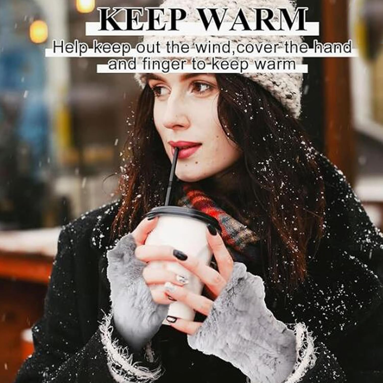 Valpeak Womens Rabbit Fur Winter Mittens Knitted Fingerless Gloves - Image 4