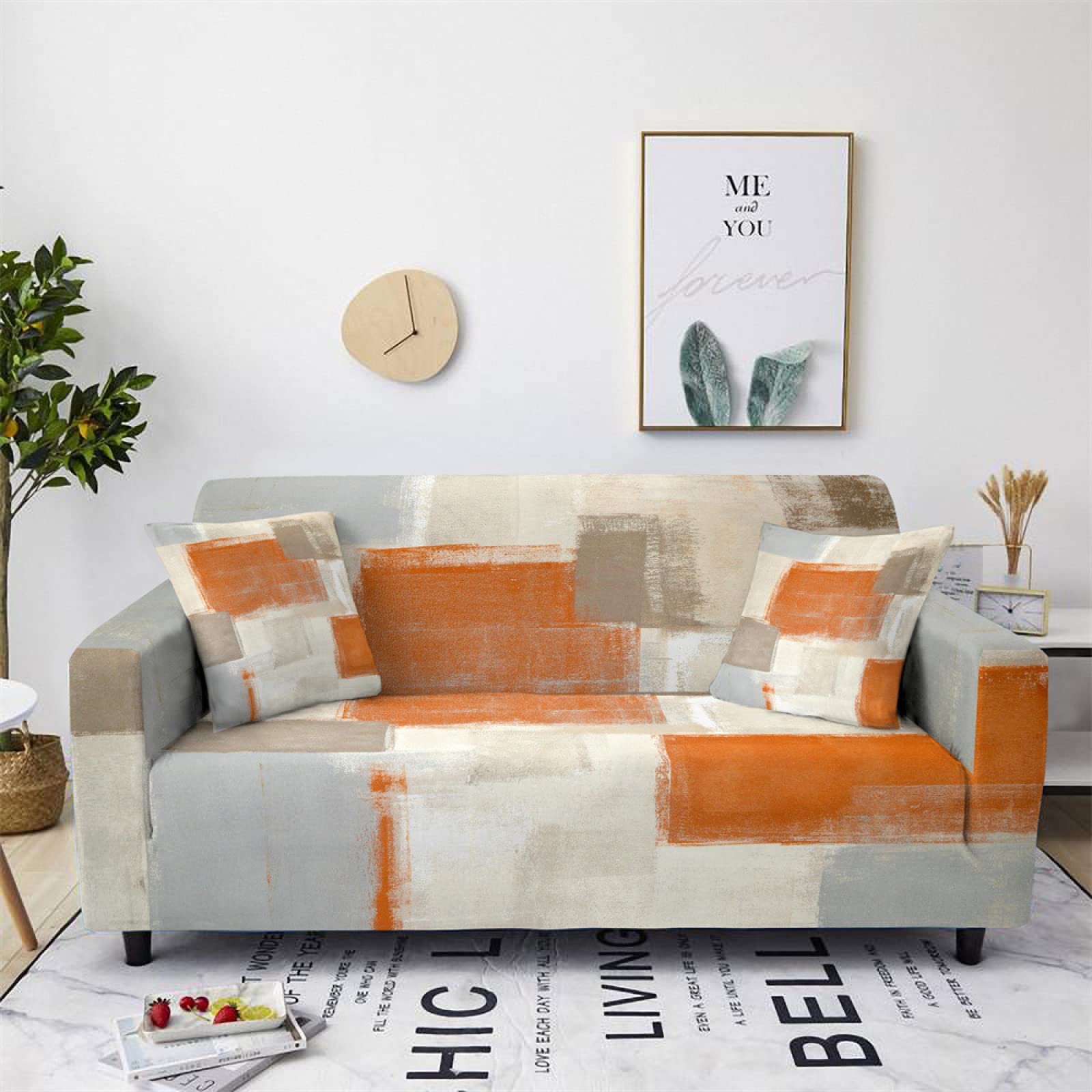 Funda Sofa Chaise Long Gris Naranja Retro Cubre Sofa Protector de Muebles Fundas para Sofa Mascotas Funda Chaise Longue Derecho Lavables Fundas Sofa Elasticas Fundas Sofa 4 Plazas
