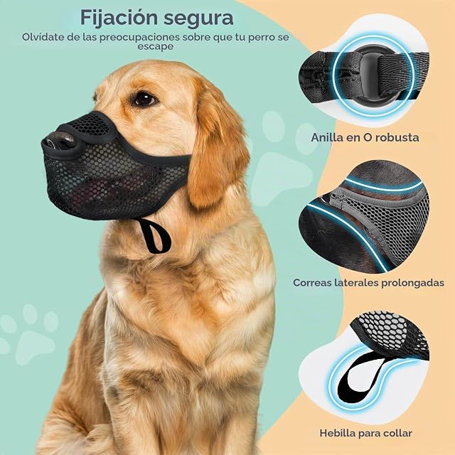 Foto 2 de 6 de SHUOHONG Bozales de Boca de Perro Transpirable de Malla de Nylon, Bozal Perro Pequeño Respirable Antiladridos