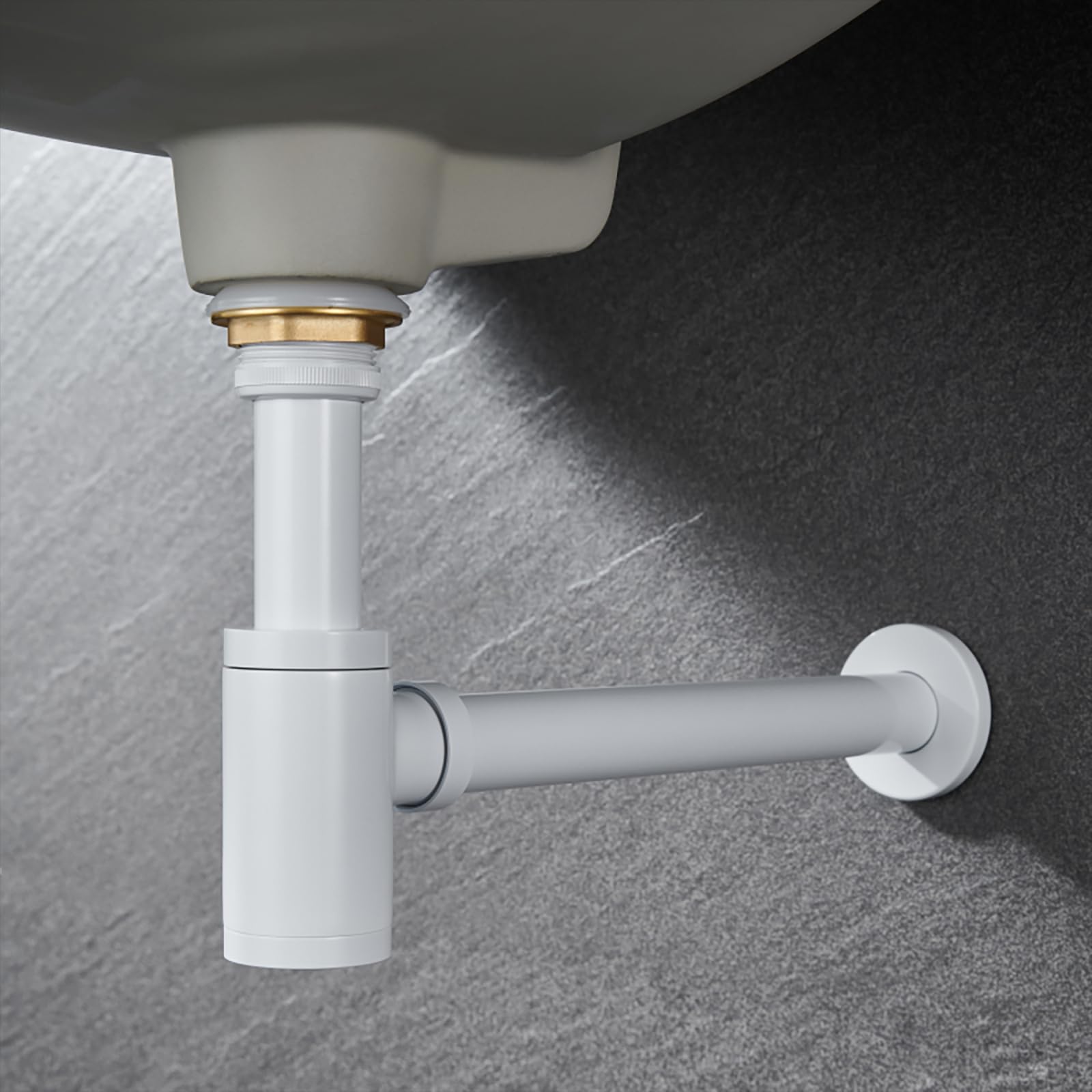 Syphon Waschbecken mit Pop Up Ablaufventil und Überlauf,Reinigungsöffnung,Geruchsverschluss Weißer Waschtisch Siphon für Badezimmer Küchenspüle,1 1/4″