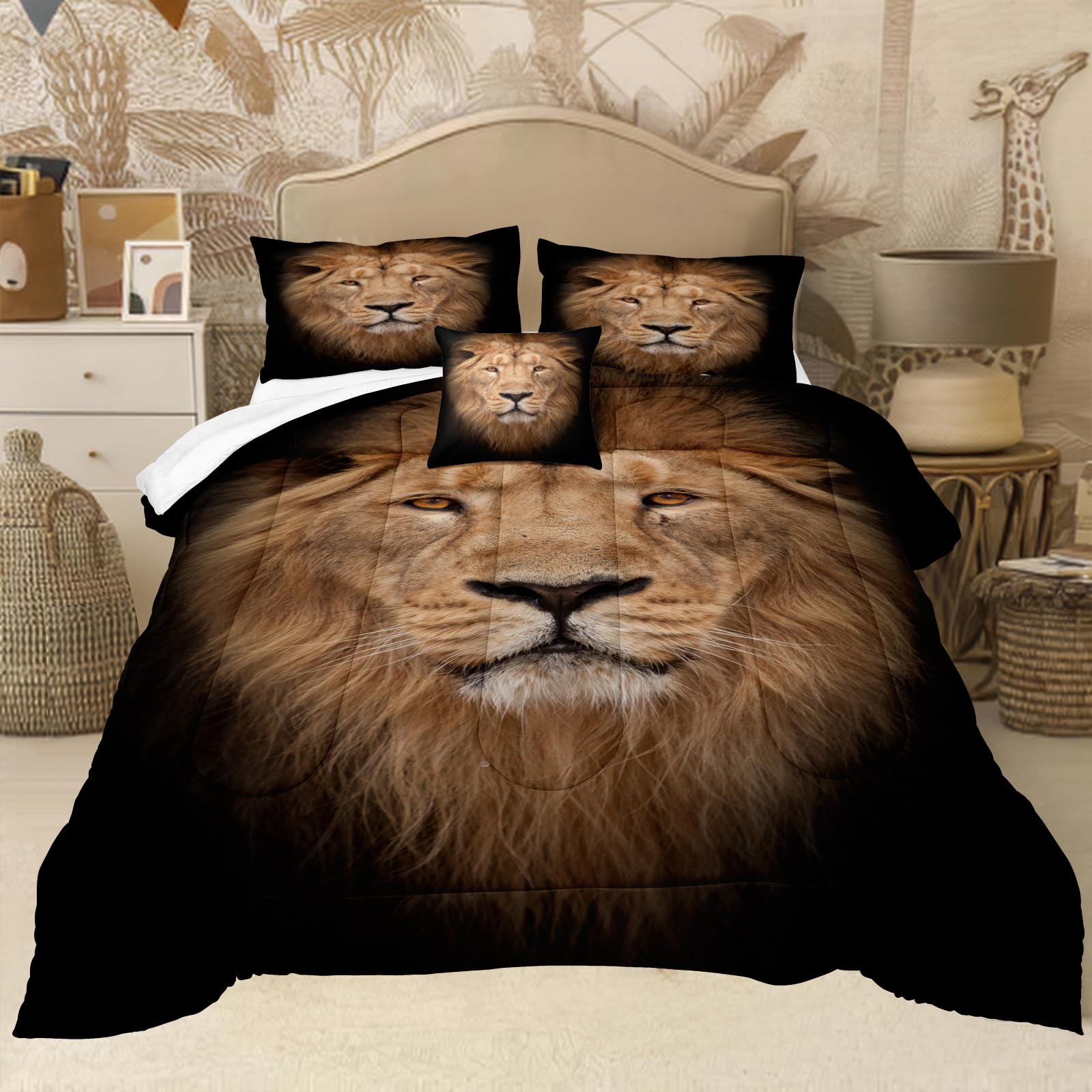 3D Lion Duvet Cover Set - Wild Animal Bedding For Kids, Twin Size With 1 Pillowcase (No Comforter)