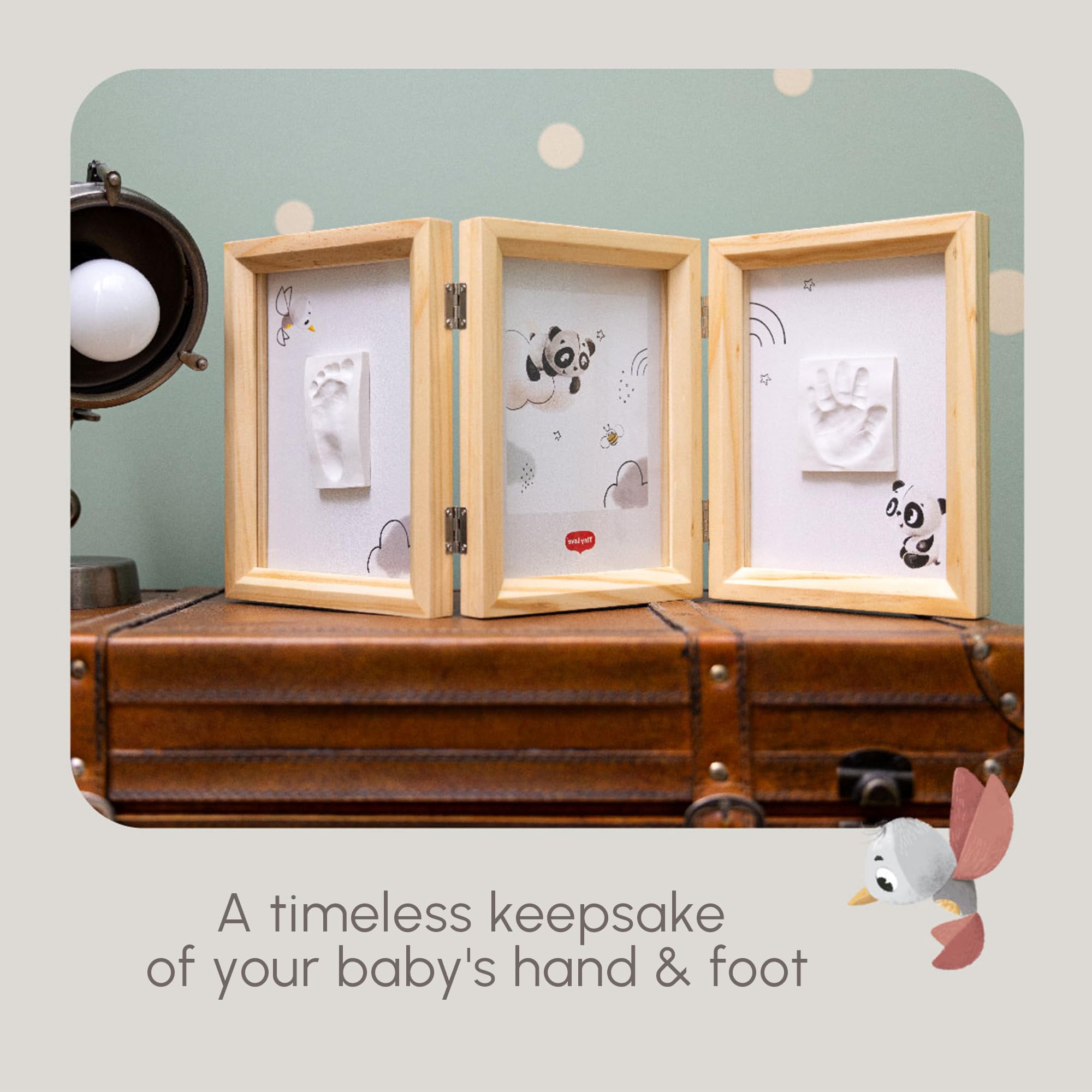 Tiny Love Double Photo Frame, Baby Hand and Footprint Kit, Baby Photo Frame Clay Kit, Newborn Hand & Feet Print Keepsake - Image 2