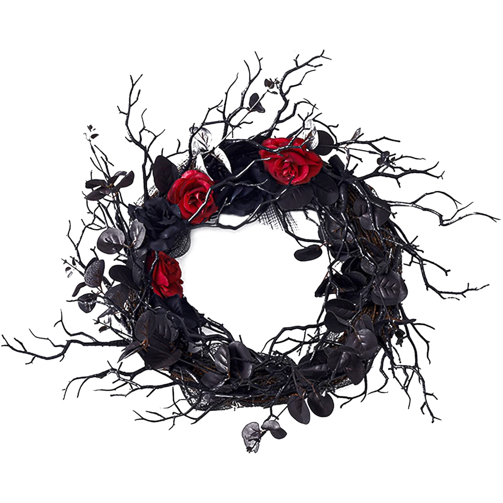 Liuyoyo Halloween Wreaths for Front Door, Artificial Black Garland Day of the Dead Skull Wreath, Goth Halloween Wreath Spooky Front Door Decor for Home