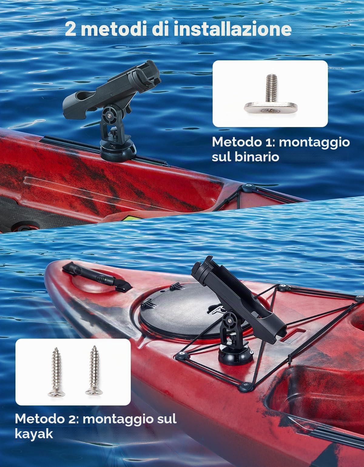 KEMIMOTO Supporto per canna da pesca per kayak, supporto per canne da pesca con vite a forma di T montato sulla guida o kayak, canoa, barca da pesca