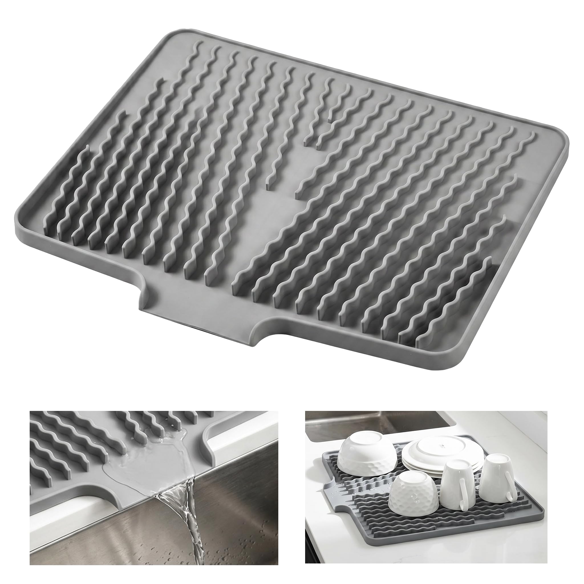 Silicone Dish Drying Mat Sink Drainer Heat Resistant Draining Board Grey