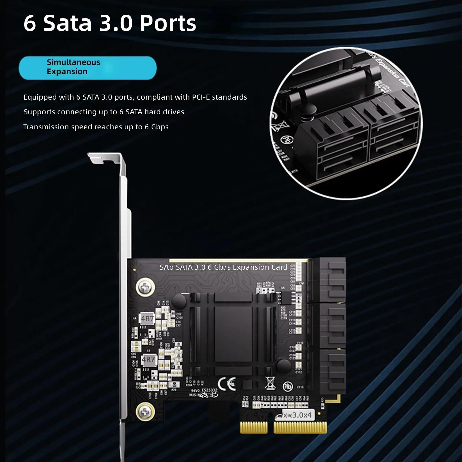 Scheda di espansione PCIExpress a 6 porte SATA3.0 per sistemi operativi multipli compatibili con computer desktop