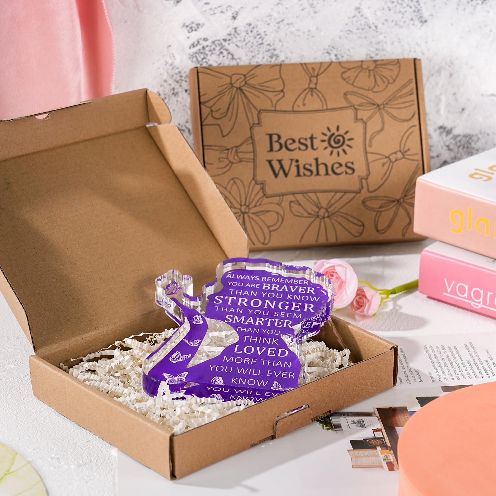 Condition photo showing New/Like New for Inspirational Gifts for Women Encouragement Cheer Up Motivational Gifts for Girl Friend Coworker Female Emotional Support Gift Positive Desk Decor Purple Gifts for Her
