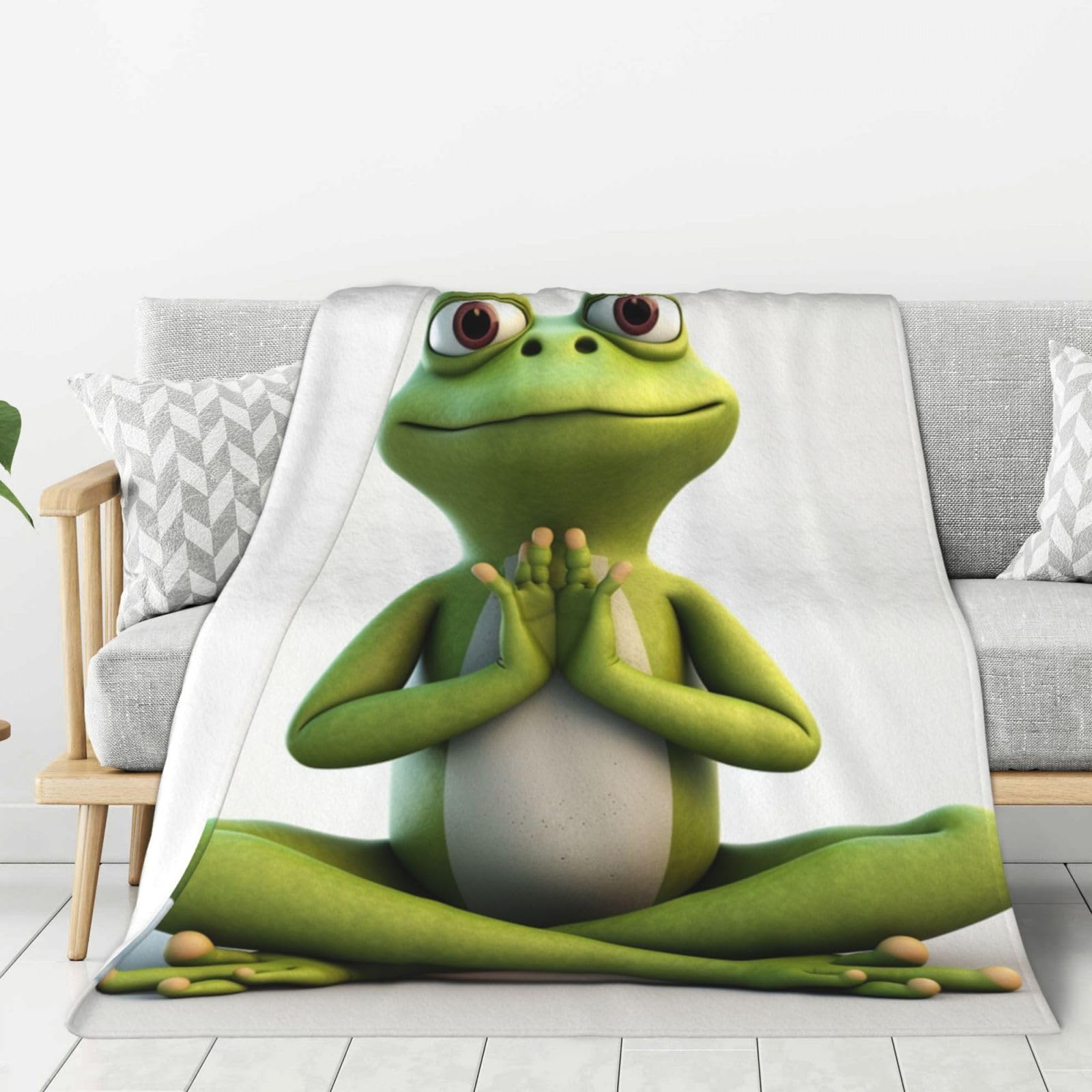The Funny Frog Doing Yoga Throw Blanket Plush Flannel Fleece Blanket, Soft Lightweight Cozy Blankets 50"X40" for Bed Couch Sofa Travel