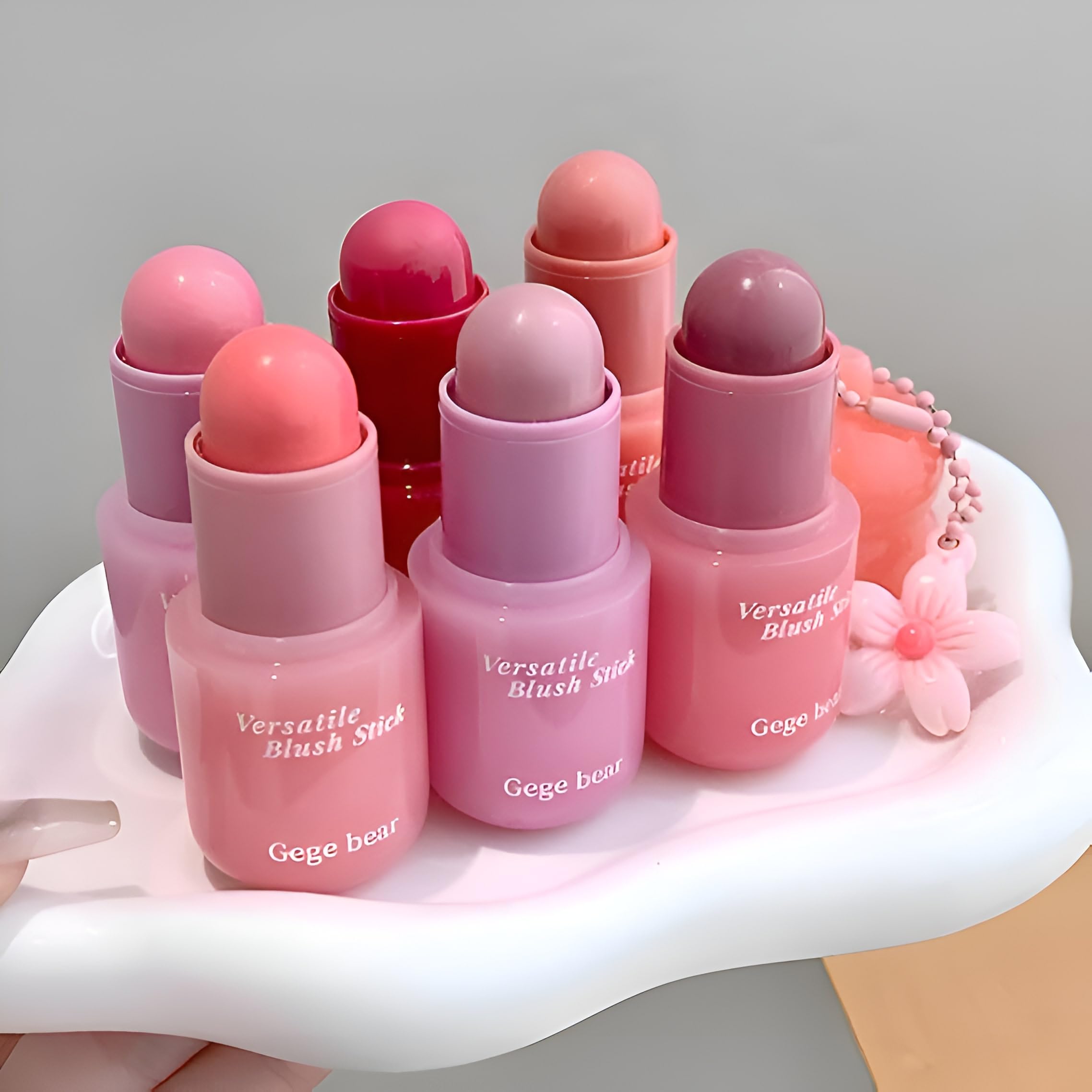 Gege Bear Multi Purpose Powder Blusher Stick | Cream Blush Jelly Texture | Easy Application No Brush Required | Long Lasting Buildable Color Pink Peach | Cute Blush Tint for Cheeks and Lips | Jelly with Glossy Dewy Finish | Portable Face Makeup for Women Girls (04# Hot Barbie, 3.8g)-picture-16