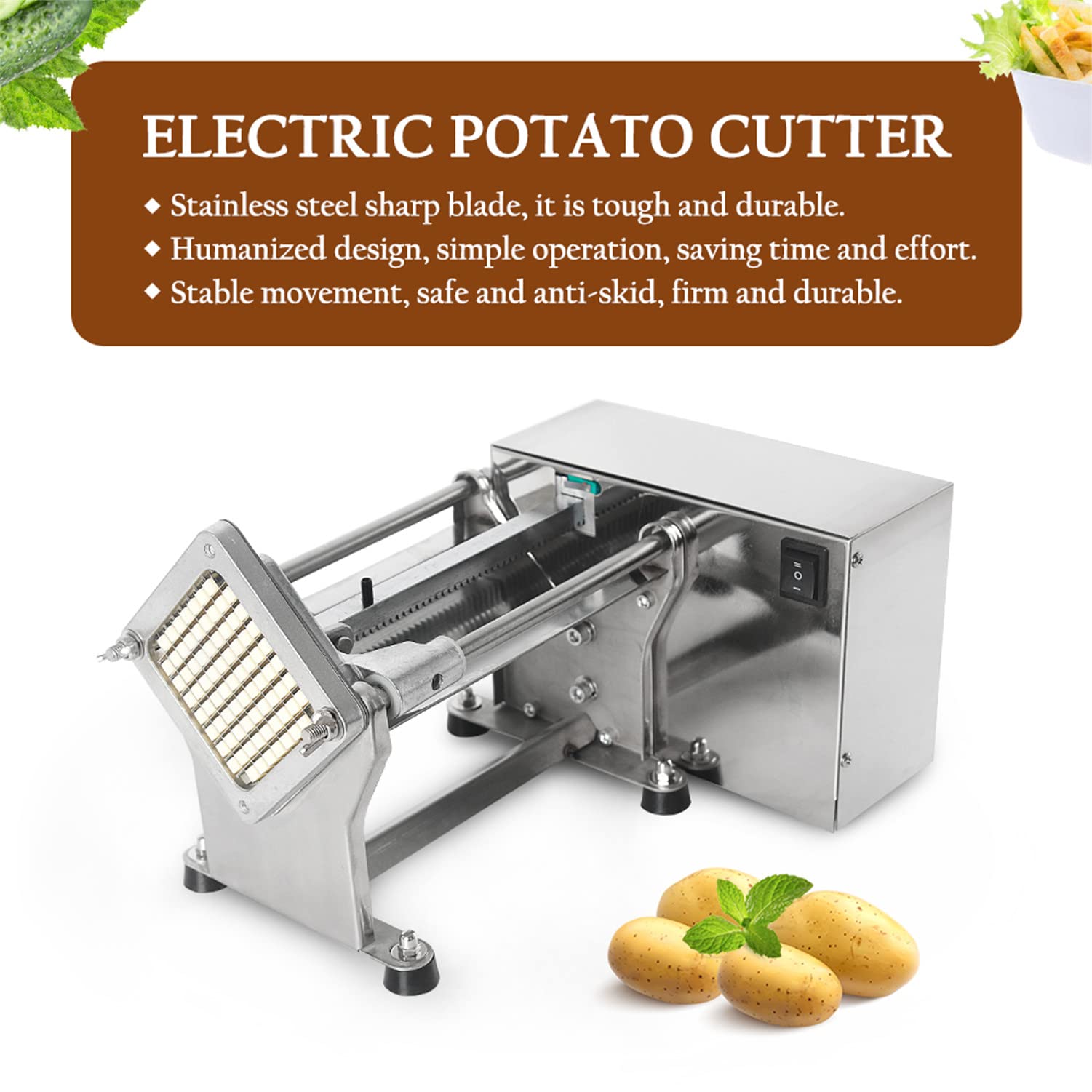 Coupe-Frites Électrique Professionnel, Machine À Couper Les Frites, Râpe-Légumes Et Fruits en Acier Inoxydable, Appareils De Cuisine, Robots Culinaires