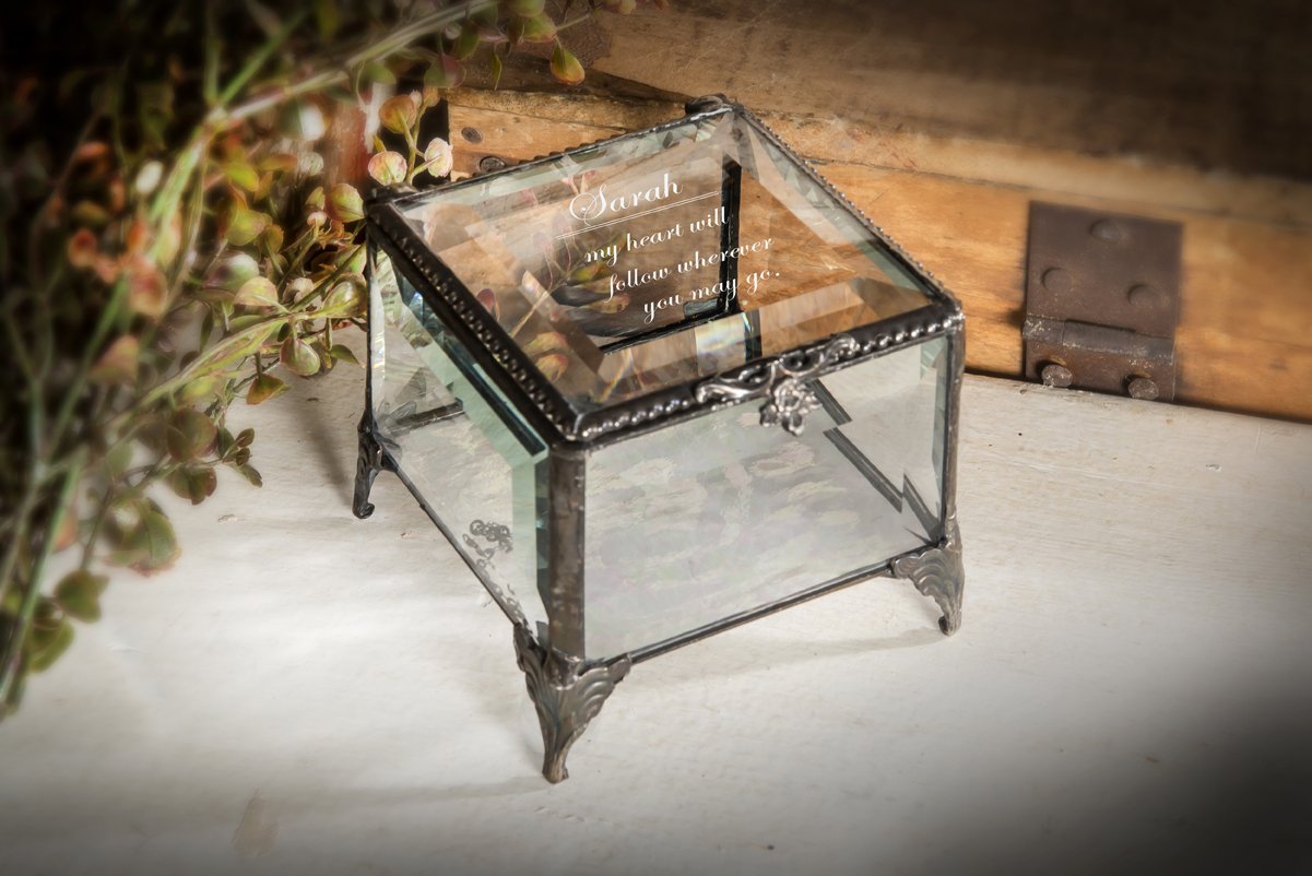 J Devlin Box 326 EB246 - Caja de cristal biselado transparente personalizada, regalo de recuerdo para esposa, novia, hija, joyería