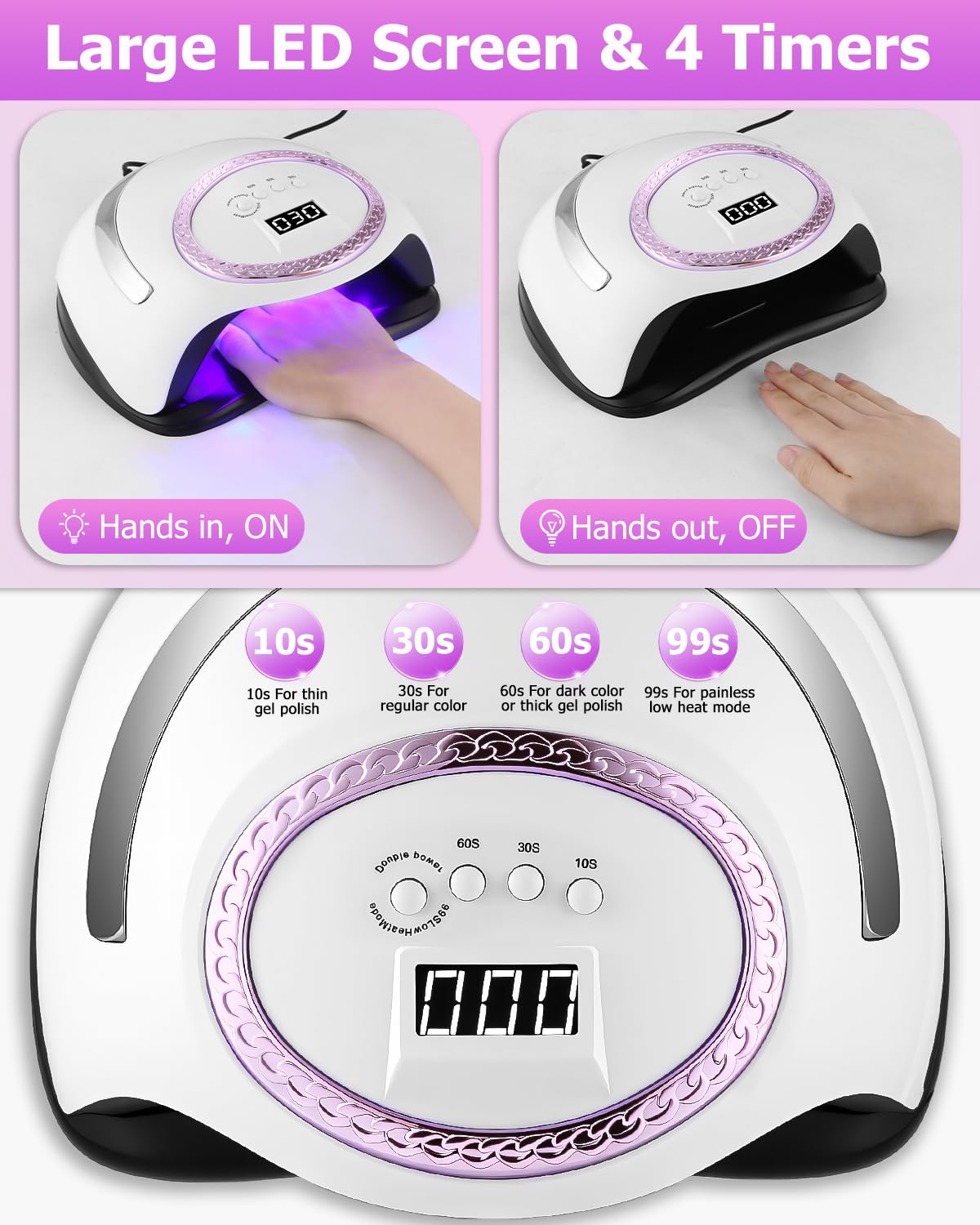 Lampa UV LED do paznokci żelowych, 288 W profesjonalna szybka suszarka do paznokci z 4 timerami, wyświetlaczem LCD i inteligentnym czujnikiem do Paznokci uRąk i Stóp do Wszystkich żelowych