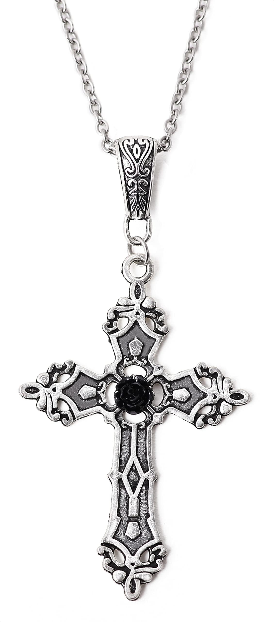 Collana Gotica Con Ciondolo A Croce E Rosa Nera - Lega Di Zinco - Catena Regolabile 49.8cm + 5.1cm - Gioiello Y2K Vintage Per Halloween Per Donne