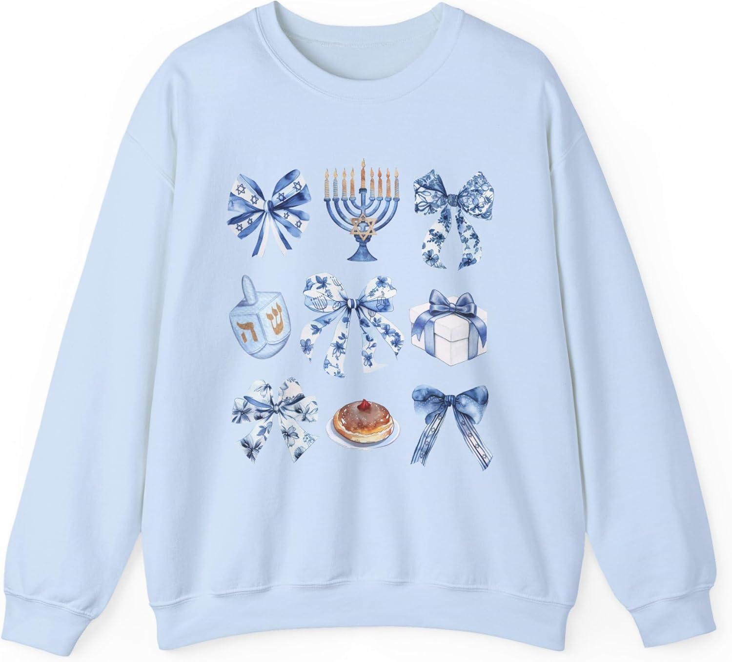Coquette Hanukkah Sweatshirt | Retro Hanukkah Bow Sweater | Cute Jewish Holiday Crewneck Pullover