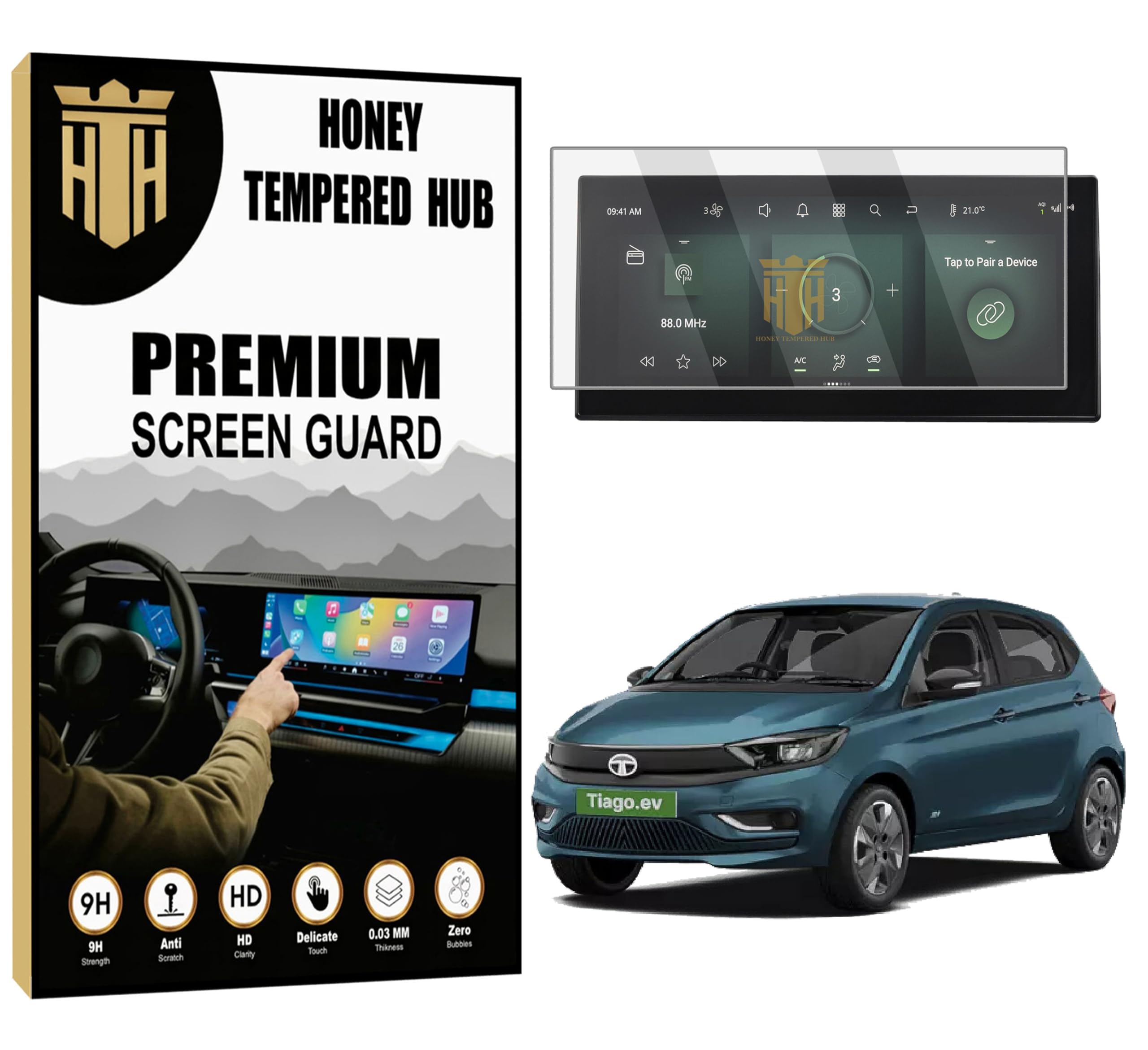 HONEY TEMPERED HUB Screen Guard For (TATA TIAGO EV 2025) 10.25 Inch Infotainment (Thin Bezels) Anti Scratch/TataTiago Car Digital Display Accessories [Not Tempered Glass]-image-15