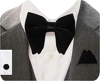GUSLESON Mens Solid Plaid Velvet Pre-tied Adjustable Bow Tie and Pocket Square Cufflink Set with Gift Box