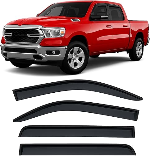 Viseras deflectoras de ventana lateral con cinta adhesiva 2019-2026 compatibles con Dodge Ram 1500 Crew Cab solo protectores de lluvia tintados con