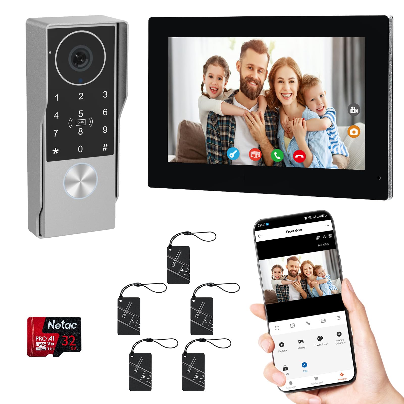 2-Wired Doorbell Camera with Monitor, Video Doorbell Intercom System with keypad,keypad video intercom with 1080P 7-inch Touch Screen, Tuya App Remote