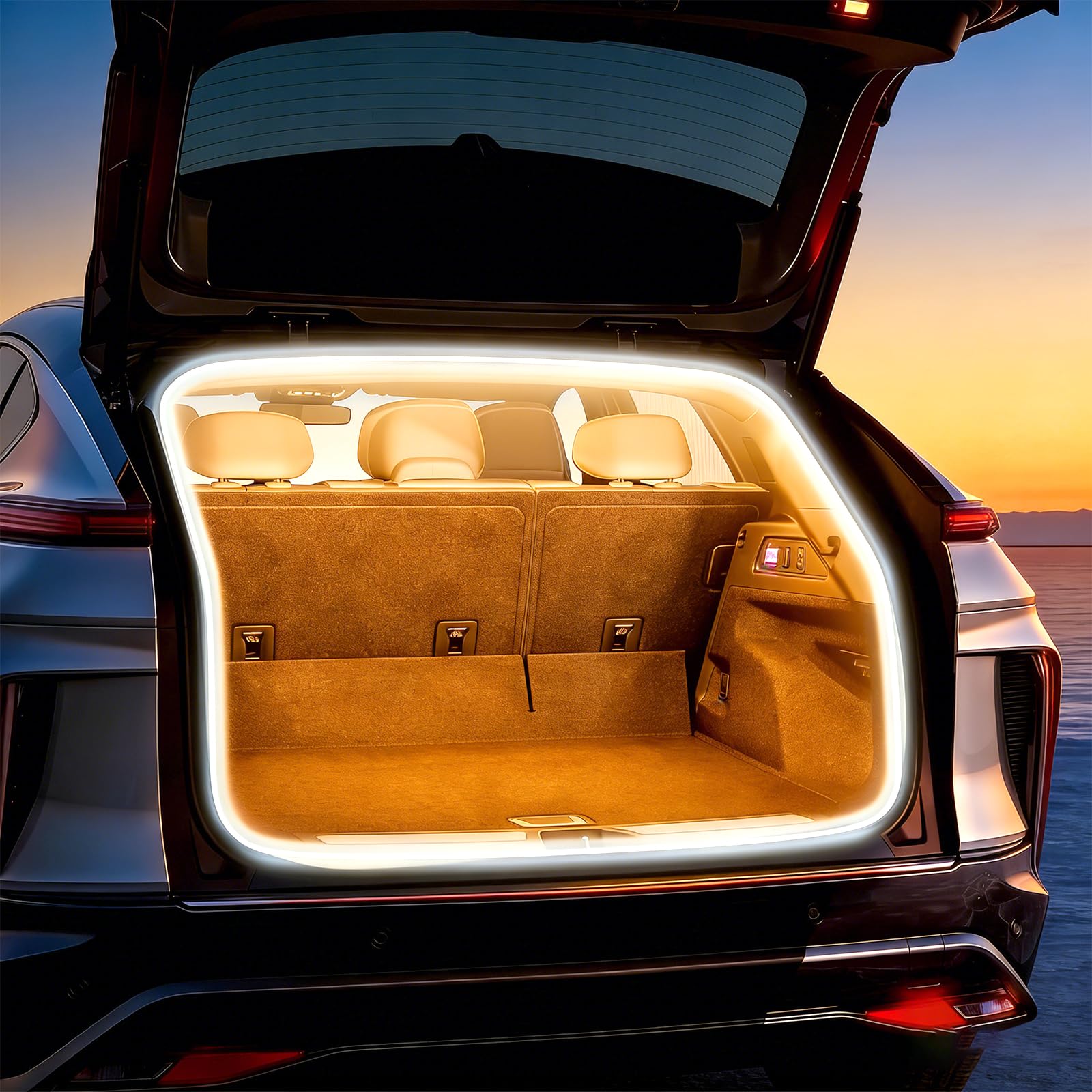 XineYuor Kofferraum Lichtstreifen,4m Kofferraumbeleuchtung Led,Kofferraum Beleuchtung,Led Streifen Auto,Automatischer Sensor Tail Box Led Strip Lights für Auto Kofferraum (Warme, Dynamic)