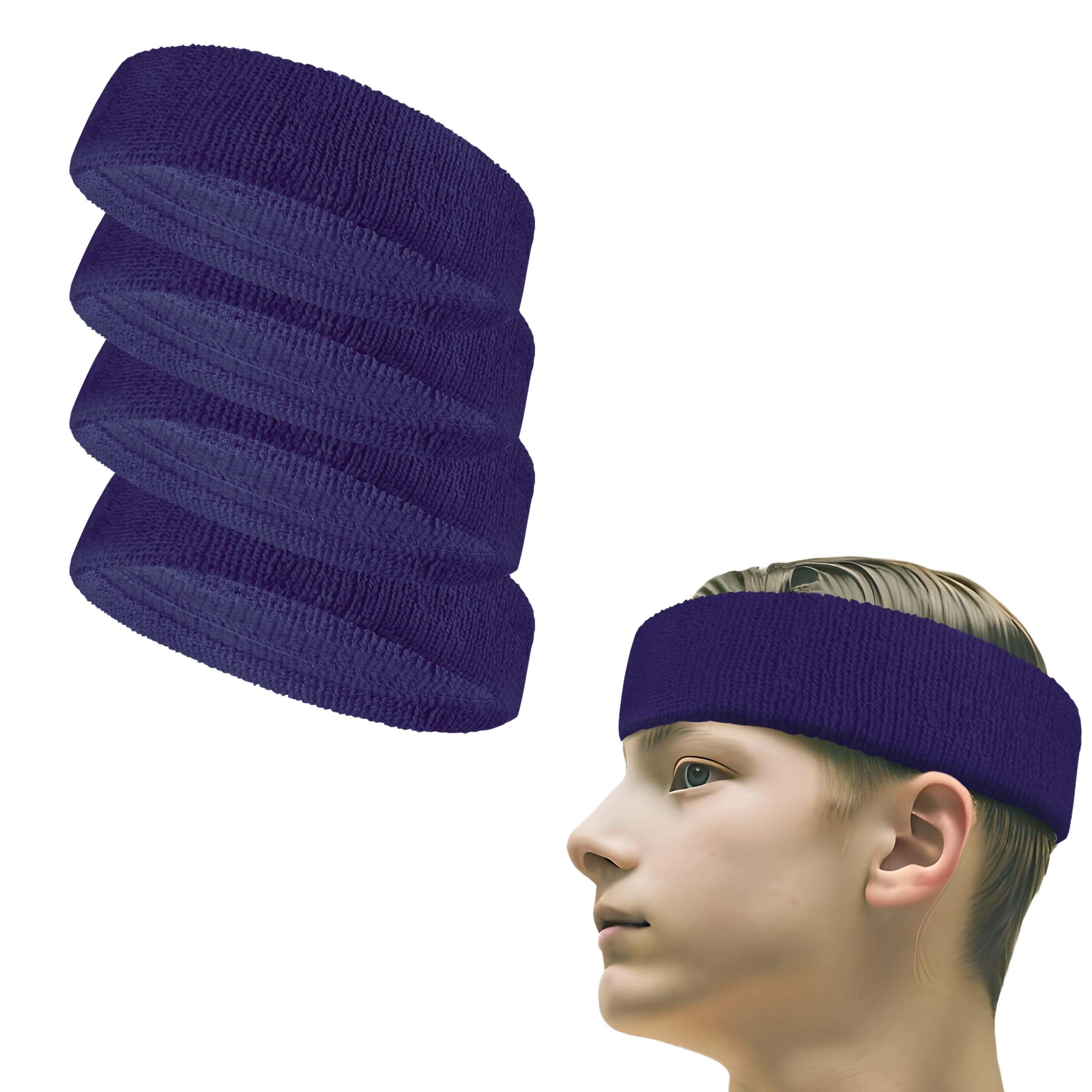 Couver Terry Solid Color Headband/Sweatband, 4 Pieces, Laker Purple